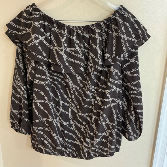 Michael Kors, Off the Shoulder Top, Brown/White, Size Medium - Picture 5 of 6